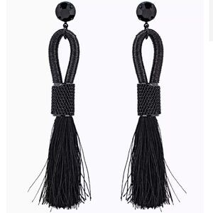 H&M Black Tassel Fringe Beaded Rope Statement Earrings